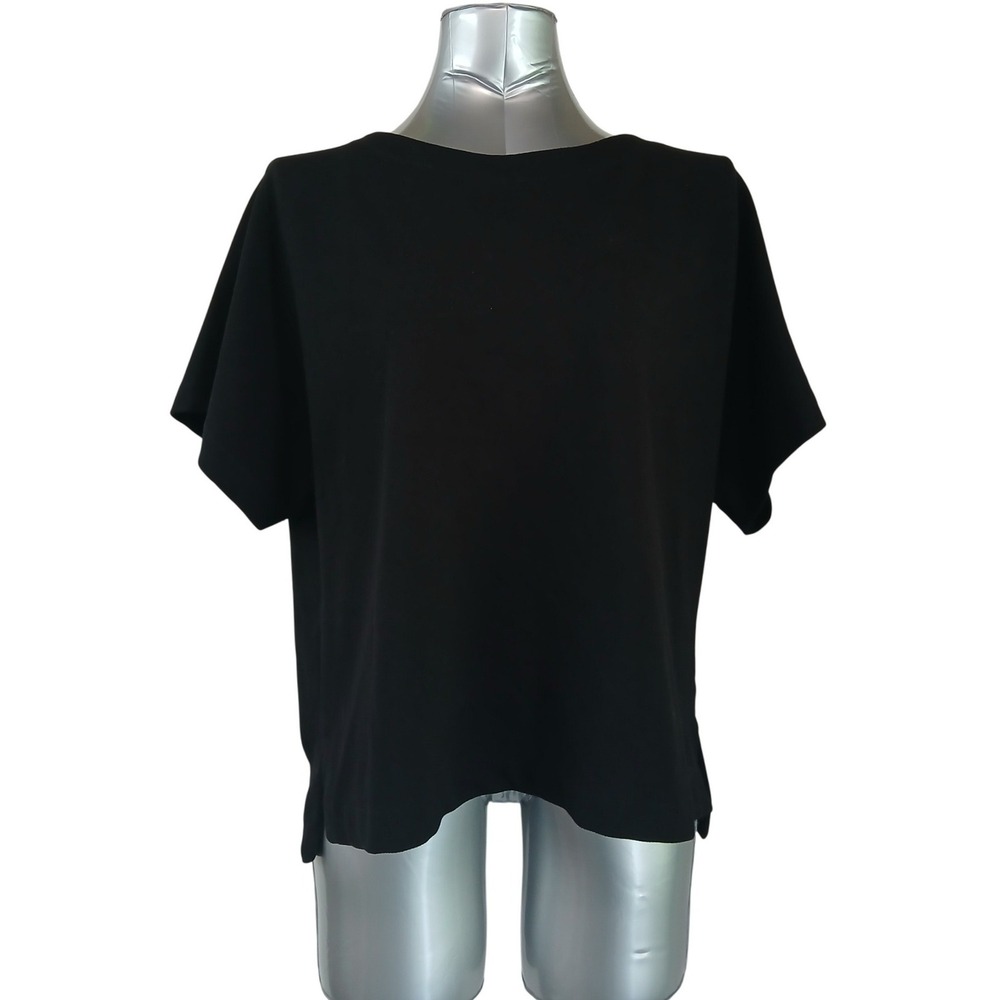 Max Studio London Womens XL Black Boat Neck Short Sleeve Boxy Top Minimalist